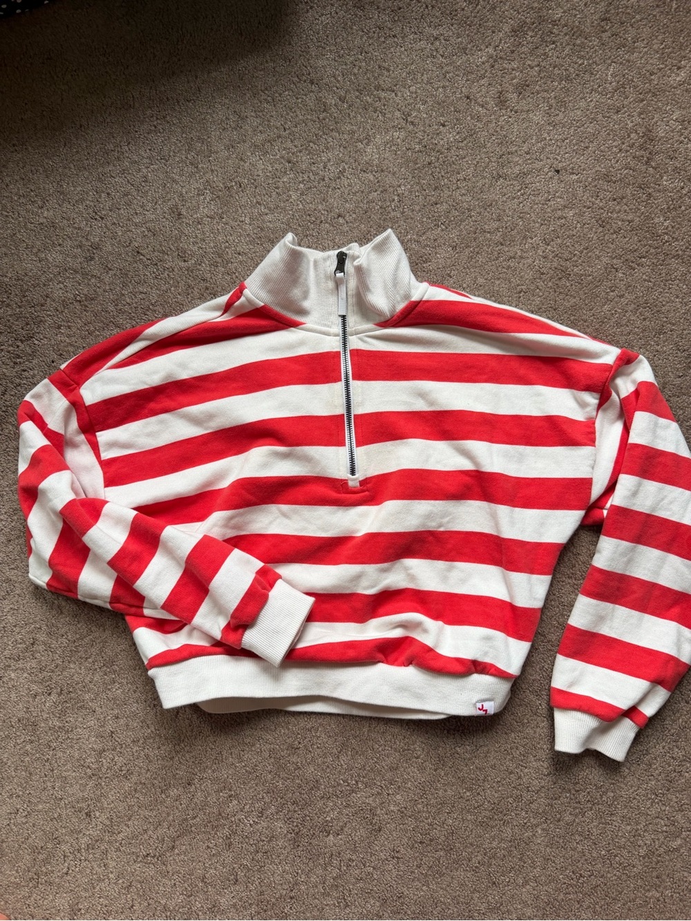 Joy Lab cropped Striped Quarter Zip Pullover Sweater - Red & White